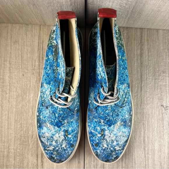 Del Toro Chukka Boots Blue Leather Splatter Sneaker Made in Italy Men’s Size 18 - Picture 6 of 10